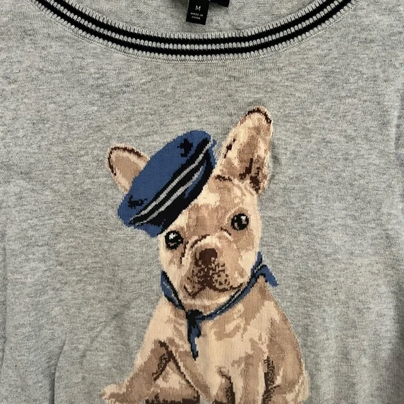 Talbots Nautical Lightweight Frenchie Dog Sweater Spring Crewneck - Size M - Picture 6 of 7